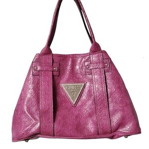 Guess Fuchsia Faux Leather Handbag with Rhinestone Logo